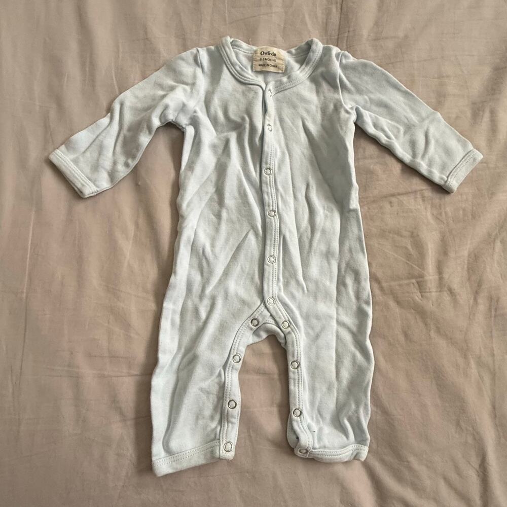Owlivia Organic Light Blue Romper Baby Boy 0-3 Months Snap One Piece Outfit